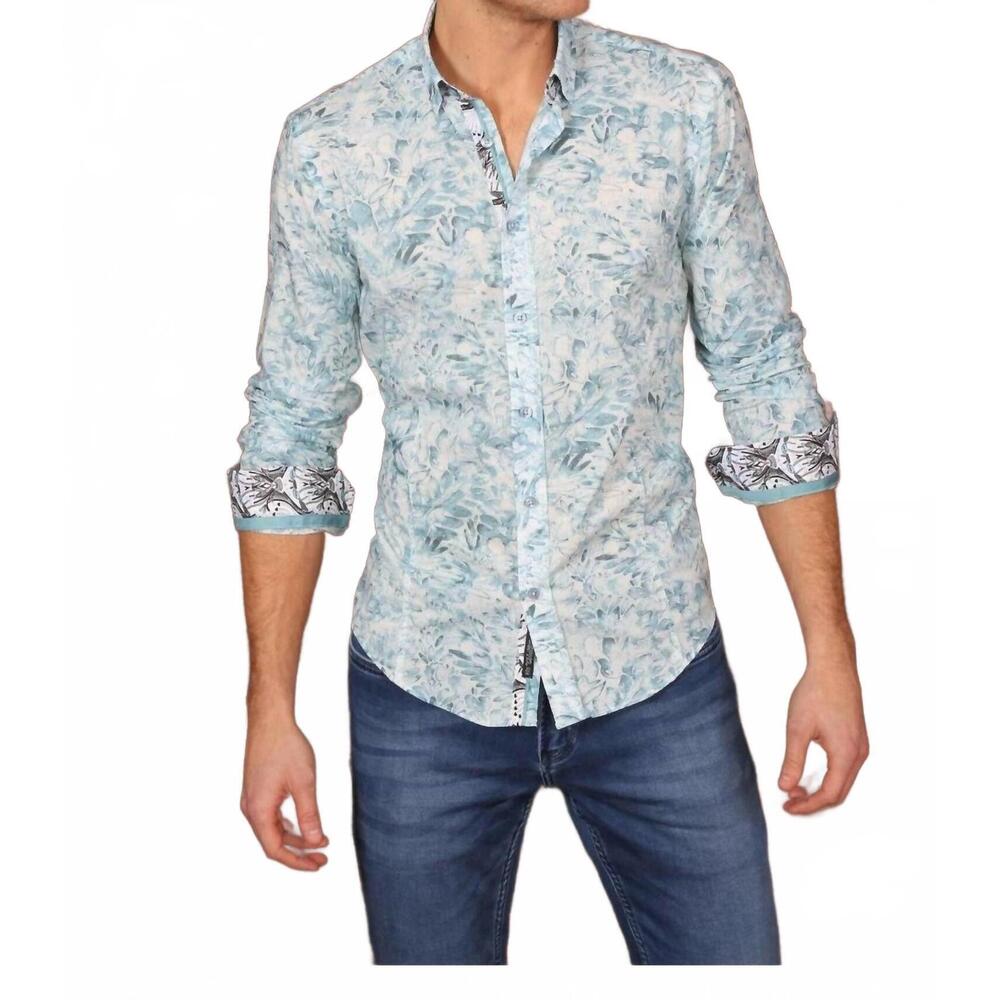 NEW EIGHT X long sleeve floral button down shirt in teal
